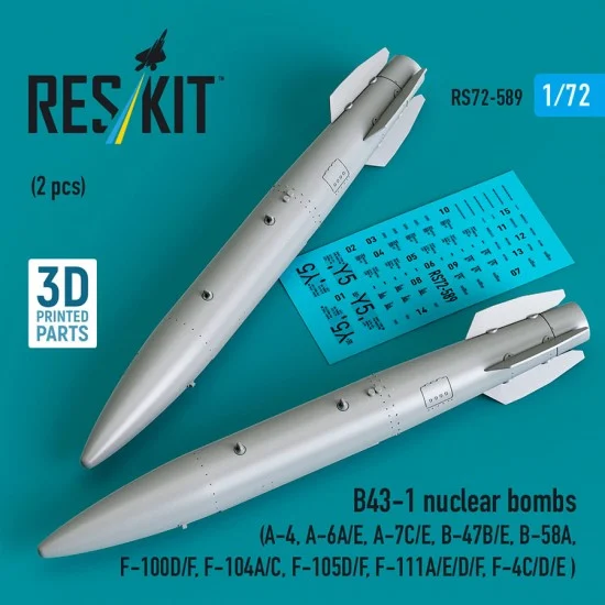 Reskit 72-0589 1/72 B43-1 Nuclear Bombs (2pcs) for A-4/A-6A/E/A-7C/E/B-47B/E/B-58A/F-100D/F