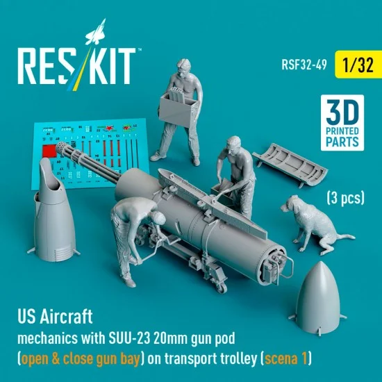 Reskit RSF32-0049 1/32 US Aircraft Mechanics with SUU-23 20mm Gun Pod Scene 1 (3 figures)