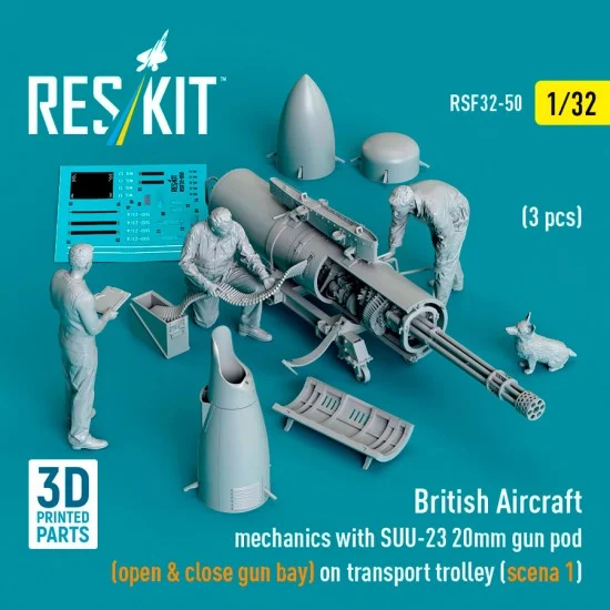 Reskit RSF32-0050 1/32 British Aircraft Mechanics with Suu-23 20mm Gun Pod (3 figures)