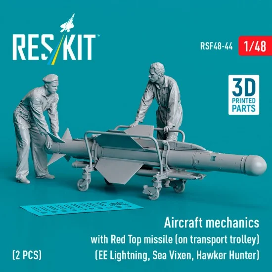 Reskit RSF48-0044 1/48 Aircraft Mechanics with Red Top Missile on Transport Trolley (2 figures)