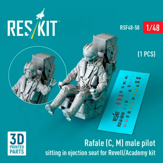 Reskit RSF48-0058 1/48 Rafale (C, M) Male Pilot Sitting in Ejection Seat for Revell/Academy kit (1pc)