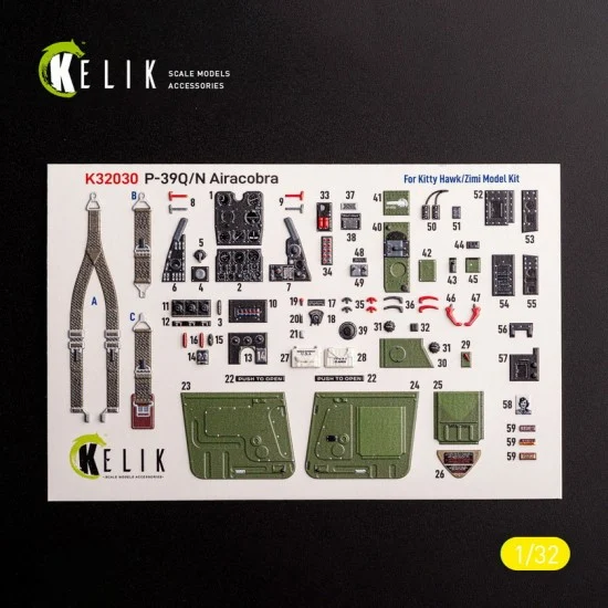 Kelik RSK32030 1/32 P-39Q/N Interior 3D Decals for Kitty Hawk/Zimi kits