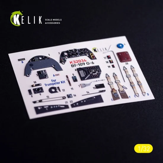Kelik K32034 1/32 BF-109 G-6 Interior 3D Decals for Trumpeter kit