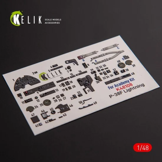 Kelik RSK48108 1/48 P-38F Lightning Interior parts (3D decals) for Academy kit