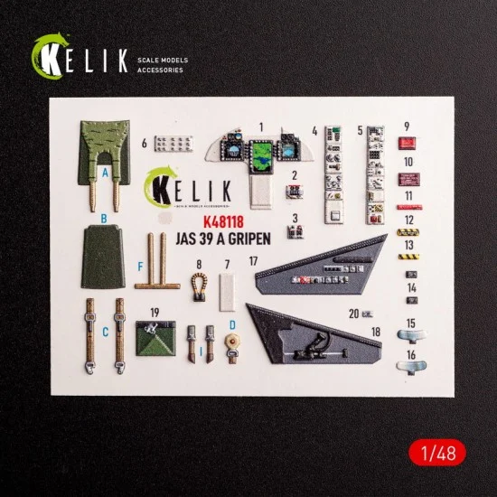 Kelik RSK48118 1/48 Jas-39 A Interior 3D Decals for Italeri kit