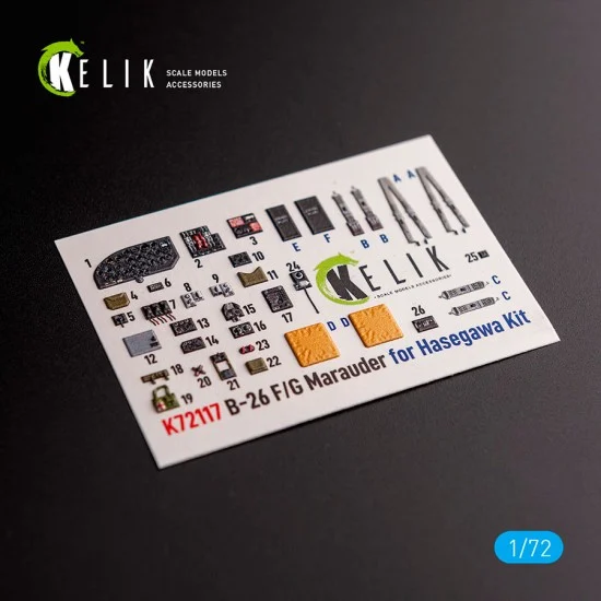 Kelik RSK72117 1/72 B-26 F/G Marauder Interior 3D Decals for Hasegawa kit
