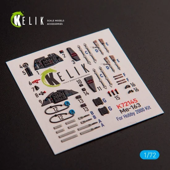 Kelik RSK72145 1/72 Me 163 B/S Komet Interior 3D Decals for Hobby 2000/Academy kit - Model Planes