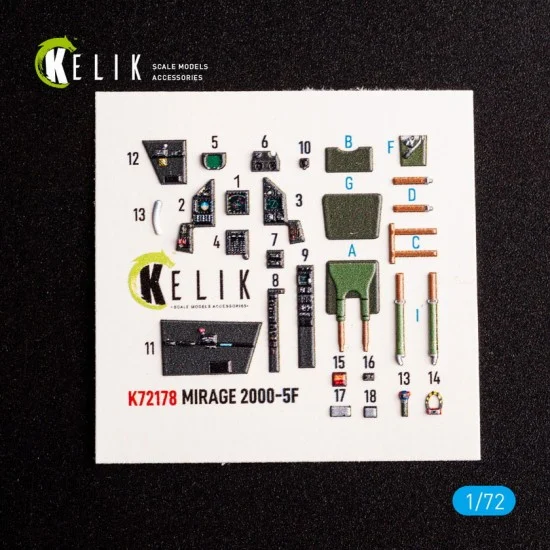 Kelik RSK72178 1/72 Mirage 2000-5F Interior 3D Decals for ModelSvit kit