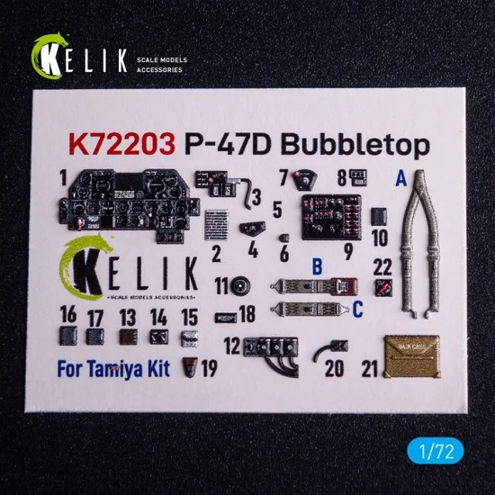 Kelik K72203 1/72 P-47D Bubbletop Interior 3D Decals for Tamiya kit