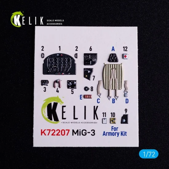 Kelik K72207 1/72 Mikoyan-Gurevich MiG-3 Interior 3D Decals for Armory kit