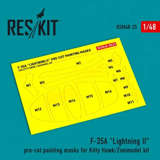 Reskit RSM48-0025 1/48 F-35A Lightning II Pre-cut Painting Masks for Kitty Hawk/Zimimodel kit