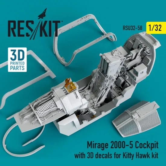 Reskit RSU32-0058 1/32 Mirage-2000-5 Cockpit with 3D-decals for Kitty Hawk kit