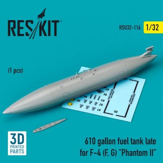 Reskit RSU32-0116 1/32 610 gallon Fuel Tank Late for F-4 F/G Phantom II (3D Printing)