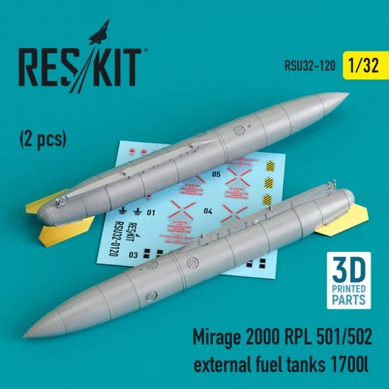 Reskit RSU32-0120 1/32 Mirage 2000 RPL 501/502 External Fuel Tanks 1700lt (2pcs, 3D Printing)