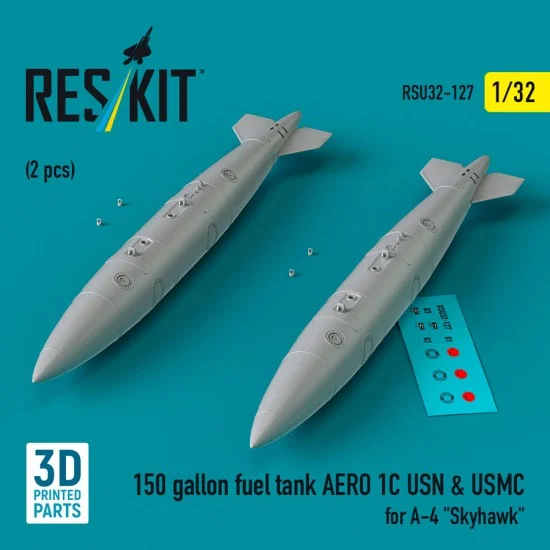 Reskit RSU32-0127 1/32 150 gallon Fuel Tank AERO 1C USN and USMC for A-4 Skyhawk (2pcs)