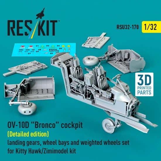 Reskit RSU32-0170 1/32 OV-10D Bronco Cockpit, Landing Gears/Wheel Bays set for Kitty Hawk/Zimimodel kit