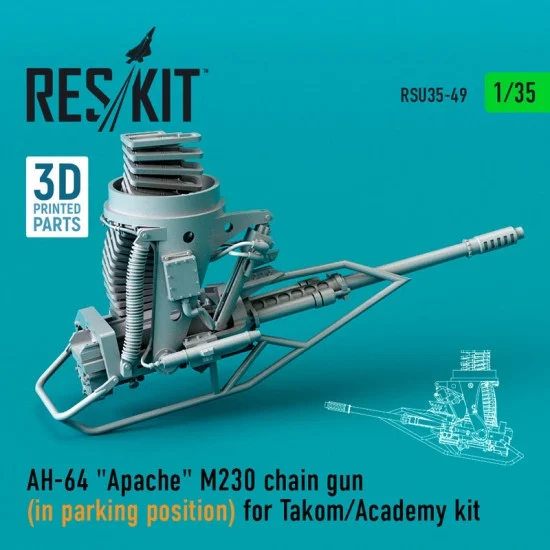 Reskit RSU35-0049 1/35 AH-64 Apache M230 Chain Gun in Parking Position for Takom/Academy kit