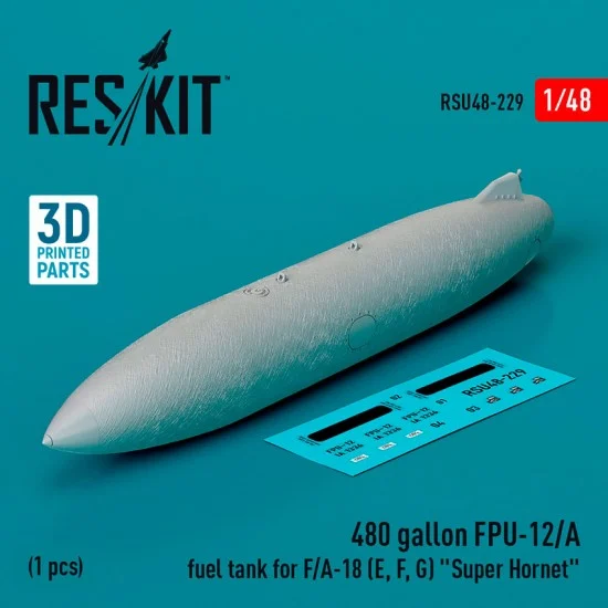 Reskit RSU48-0229 1/48 480 Gallon FPU-12/A Fuel Tank for F/A-18 (E/ F/ G) Super Hornet (1pc)