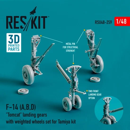 Reskit RSU48-0259 1/48 F-14 (A,B,D) "Tomcat" Landing Gears w/Weighted Wheels for Tamiya