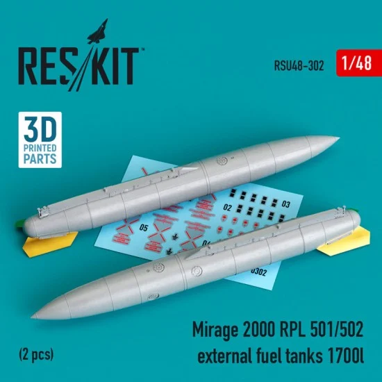 Reskit RSU48-0302 1/48 Mirage 2000 RPL 501/502 External Fuel Tanks 1700lt (2pcs, 3D Printing)