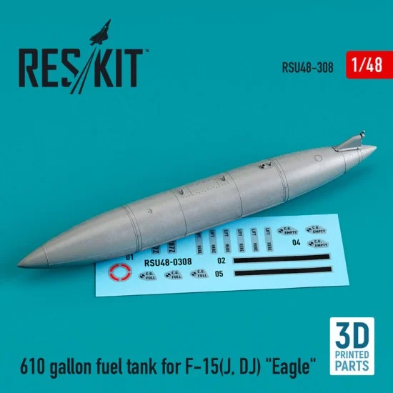 Reskit RSU48-0308 1/48 610 gallon Fuel Tank for F-15 J, DJ Eagle (3D printing)