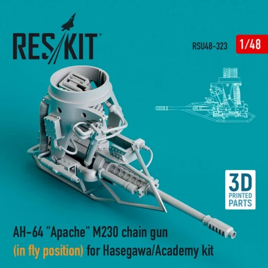 Reskit RSU48-0323 1/48 AH-64 Apache M230 Chain Gun in Fly Position for Hasegawa/Academy kit