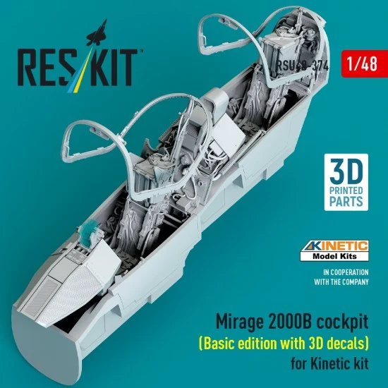 Reskit RSU48-0374 1/48 Mirage 2000B Cockpit (Basic edition with 3D decals) for Kinetic kit