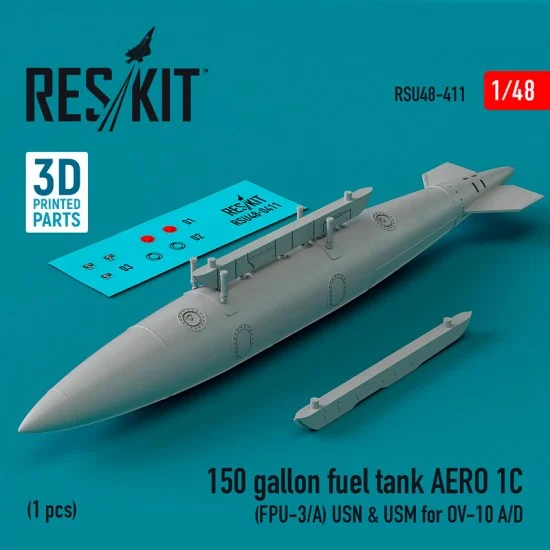 Reskit RSU48-0411 1/48 150 Gallon Fuel Tank Aero 1C (FPU-3/A) USN and USM for OV-10 A/D (1pc)