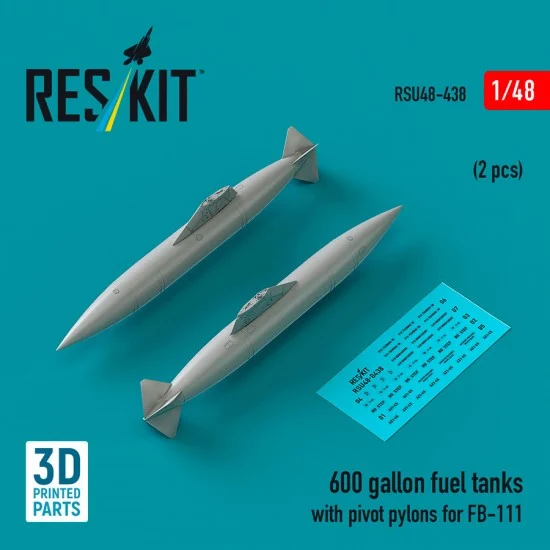 Reskit RSU48-0438 1/48 600 gallon Fuel Tanks with Pivot Pylons for FB-111 (2pcs)