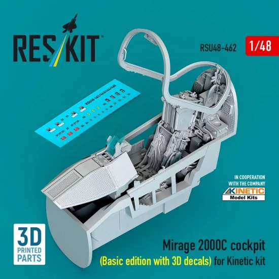 Reskit U48-0462 1/48 Mirage 2000C Cockpit (Basic edition with 3D decals) for Kinetic kit