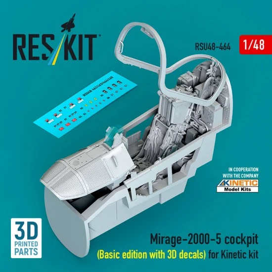 Reskit U48-0464 1/48 Mirage-2000-5 Cockpit (Basic edition with 3D decals) for Kinetic kit