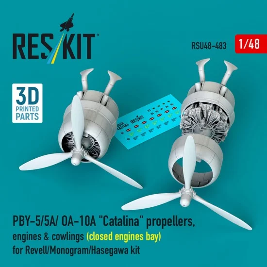 Reskit RSU48-0483 1/48 PBY-5/5A/ OA-10A Catalina Propellers/Engines n Cowlings (Closed) for Revell/Hasegawa