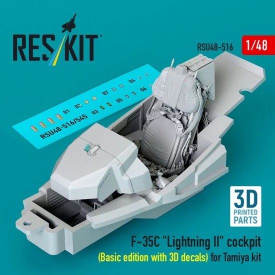 Reskit U48-0516 1/48 F-35C Lightning II Cockpit (Basic edition with 3D decals) for Tamiya kit