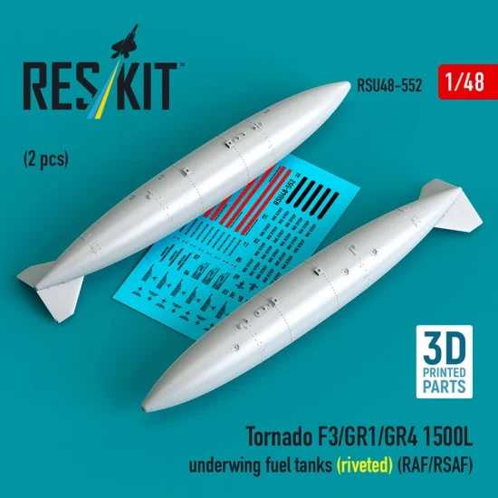 Reskit U48-0552 1/48 Tornado F3/GR1/GR4 1500L Underwing Fuel Tanks (riveted) (RAF/RSAF) (2pcs)
