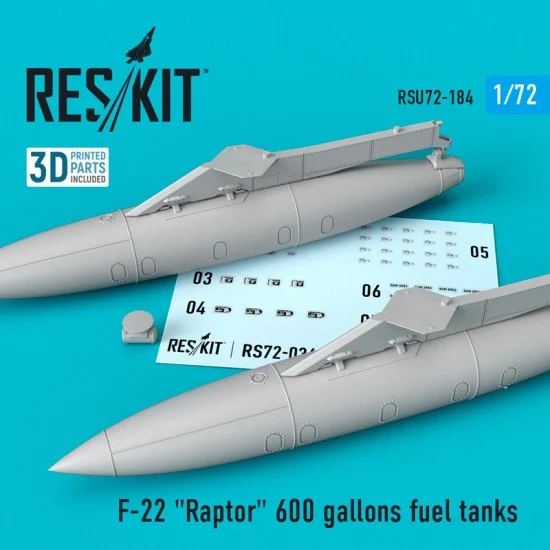 Reskit RSU72-0184 1/72 F-22 Raptor 600 gallons Fuel Tanks for Academy/Fujimi/Revell/Wolfpack