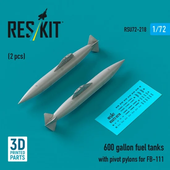 Reskit RSU72-0218 1/72 600 gallon Fuel Tanks with Pivot Pylons for FB-111 (2pcs)