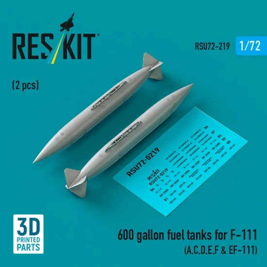 Reskit RSU72-0219 1/72 600 gallon Fuel Tanks for F-111 (A,C,D,E,F & EF-111, 2pcs)