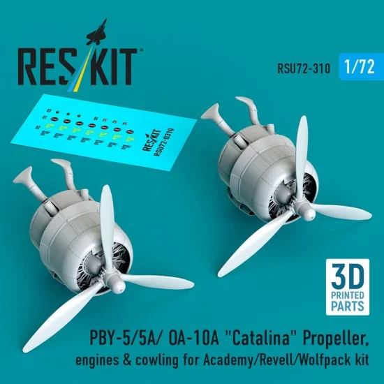 Reskit RSU72-0310 1/72 PBY-5/5A/ OA-10A Catalina Propeller/Engines n Cowling for Academy/Revell/Wolfpack