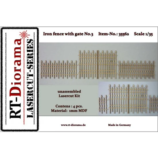 RT Diorama 35562 1/35 Iron Fence w/Gate No.3 - Scenics & Diorama