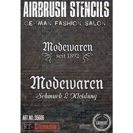 RT Diorama 35606 1/35 Airbrush Stencil: German Fashion Salon - Scenics & Diorama