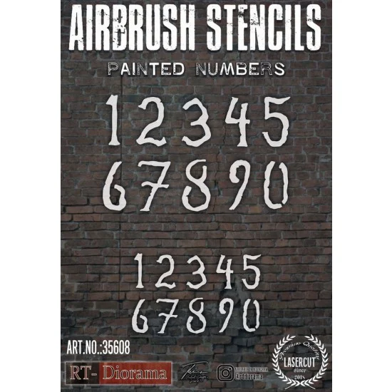 RT Diorama 35608 1/35 Airbrush Stencil: Painted Numbers - Scenics & Diorama