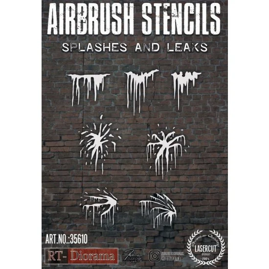 RT Diorama 35610 1/35 Airbrush Stencil: Splashes and Leaks (Lasercut) - Hobby & Model Paints