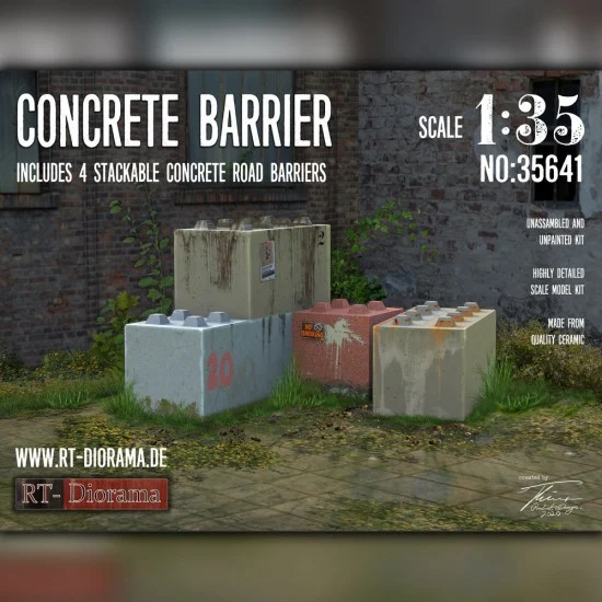 RT Diorama 35641 1/35 Concrete Barriers (4pcs) - Scenics & Diorama