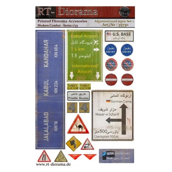 RT Diorama 35730 1/35 Printed Accessories: "Afghanian Road Signs" No.1 - Scenics & Diorama