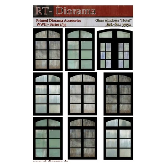 RT Diorama 35752 1/35 Printed Accessories: Glass Windows "Hotel" - Scenics & Diorama