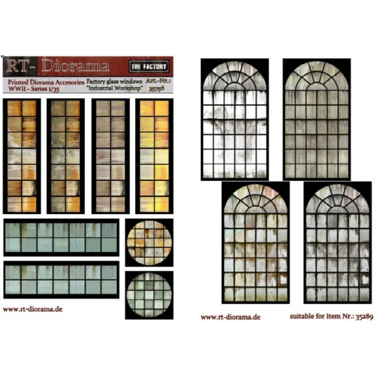 RT Diorama 35756 1/35 Printed Acc: Factory Glass Windows "Ind.Workshop" - Scenics & Diorama