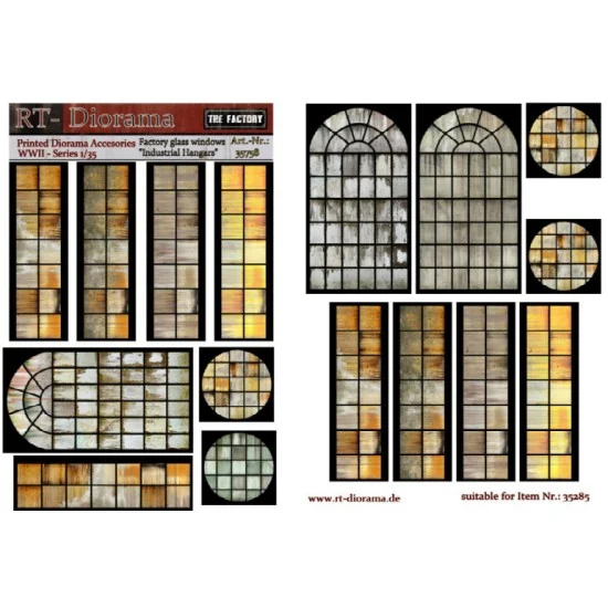 RT Diorama 35758 1/35 Printed Acc.: Factory Glass Windows "Ind.Hangars" - Scenics & Diorama