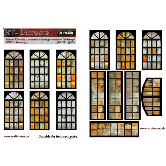 RT Diorama 35760 1/35 Printed Acc.: Factory Glass Windows "Endkampf" - Scenics & Diorama