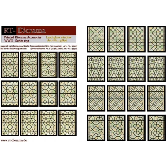 RT Diorama 35846 1/35 Printed Accessories: Lead-Glass Windows (green)