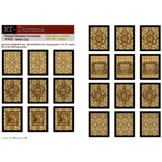 RT Diorama 35854 1/35 Printed Accessories: Lead-Glass Windows (yellow)